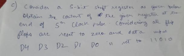  c) Consider a 5-bit shuft register as given below Obtain the