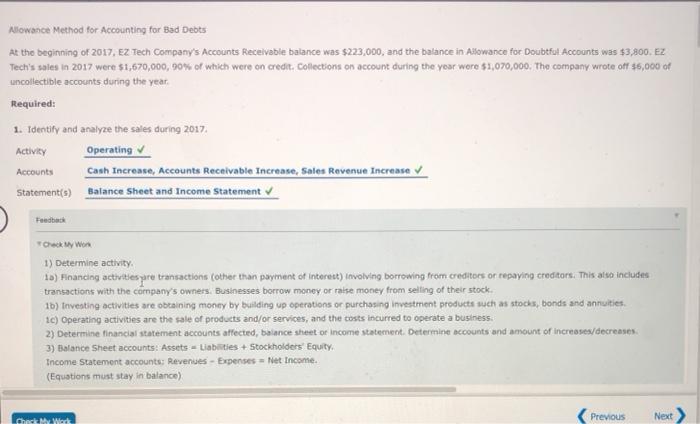  Allowance Method for Accounting for Bad Debts At the beginning of