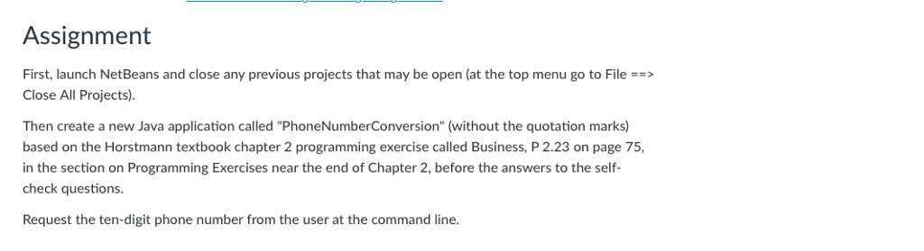  Assignment First, launch NetBeans and close any previous projects that may