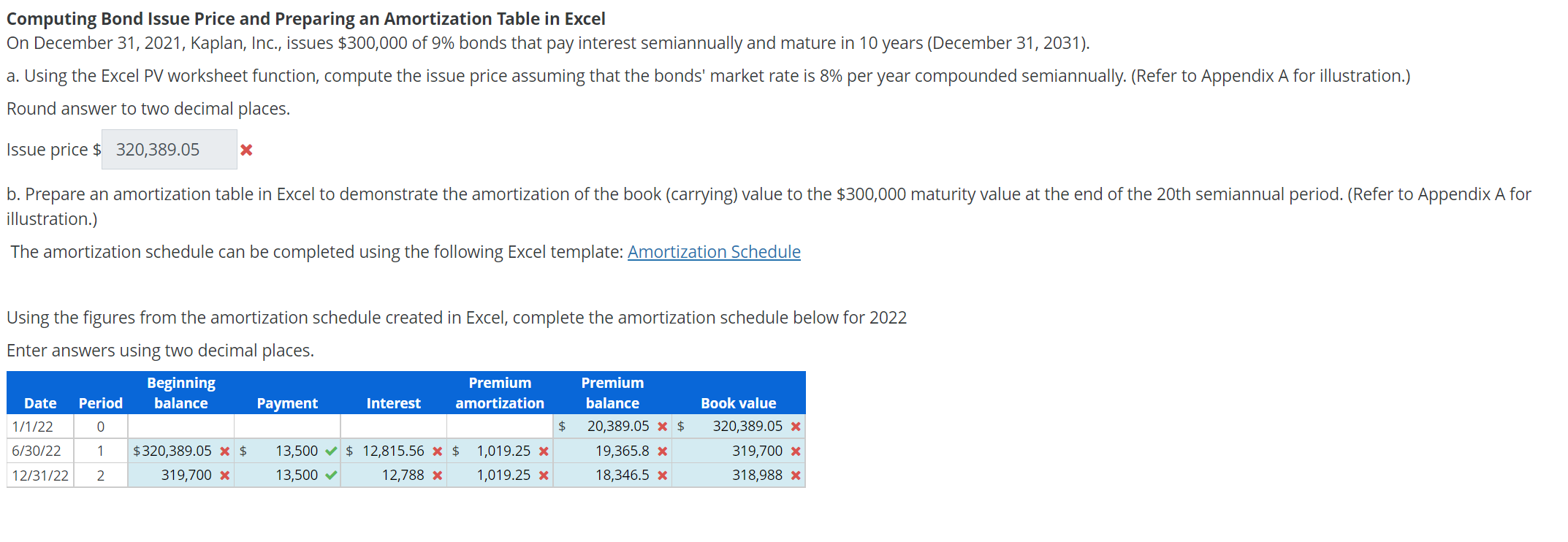 Am I computing wrong? Computing Bond Issue Price and Preparing an Amortization