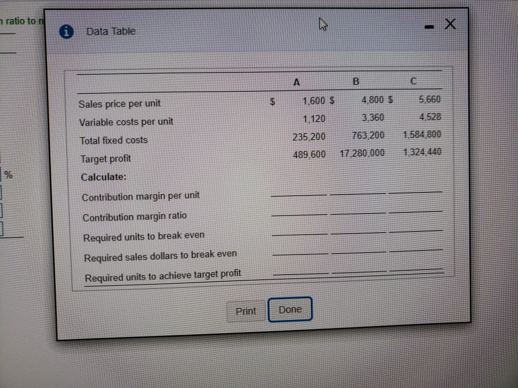 520-8 (similar to) Compute the missing amounts for the following table. (Click