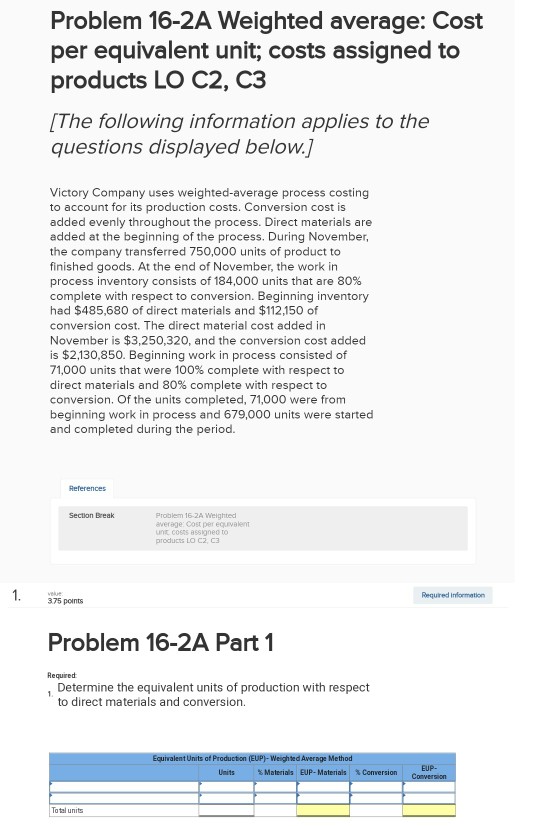 Problem 16-2A Weighted average: Cost per equivalent unit; costs assigned to