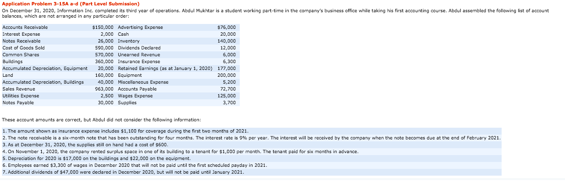 Can someone help me with this question Application Problem 3-15A a-d (Part