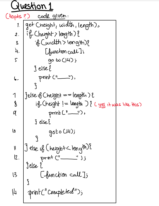Software Engineering, white box testing, path testing. Question 1 (4opts?) code given: