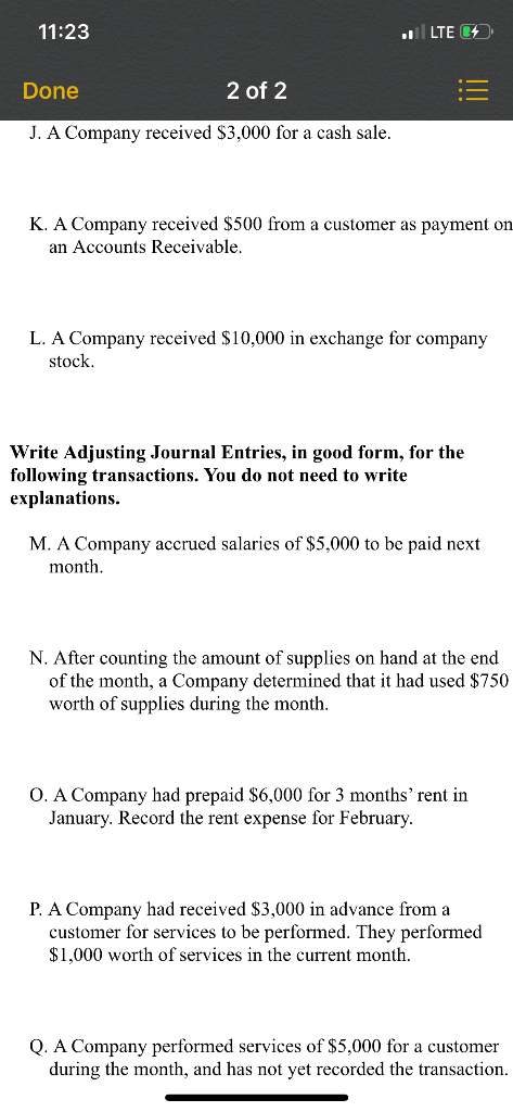 good form, for the following transactions. You do not need to write