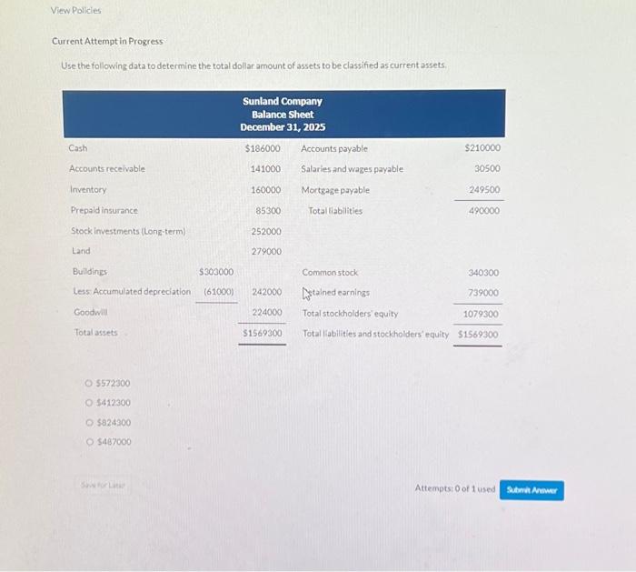  View Policies Current Attempt in Progress Use the following data to