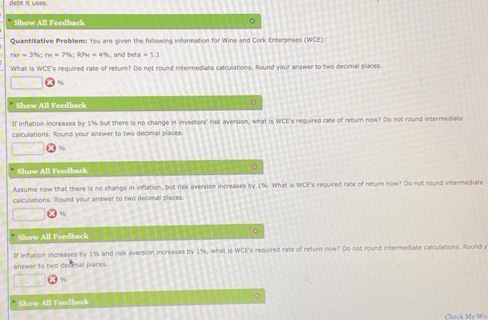  debt it uses Show All Feedback Quantitative Problema You are given