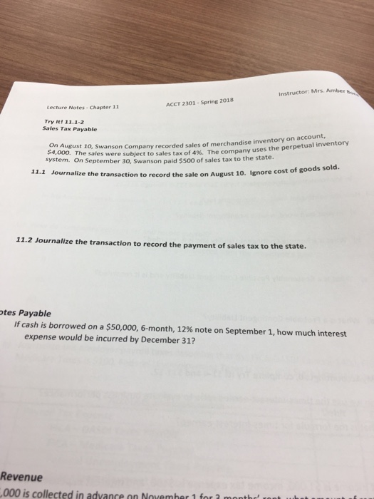  Instructor: Mrs. Amber Lecture Notes Chapter 11 ACCT 2301- Spring 2018