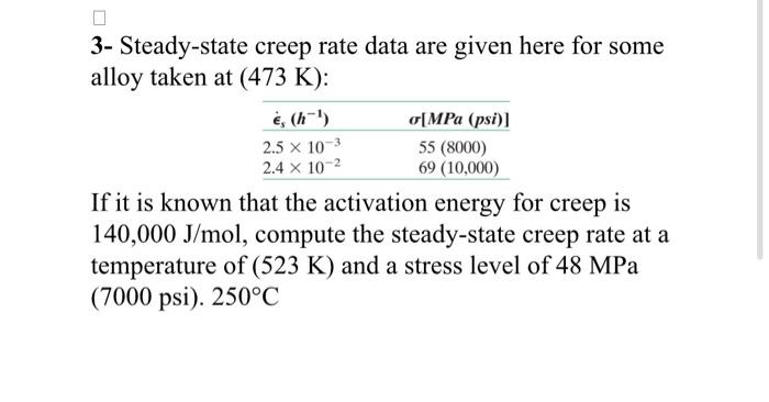  3- Steady-state creep rate data are given here for some alloy