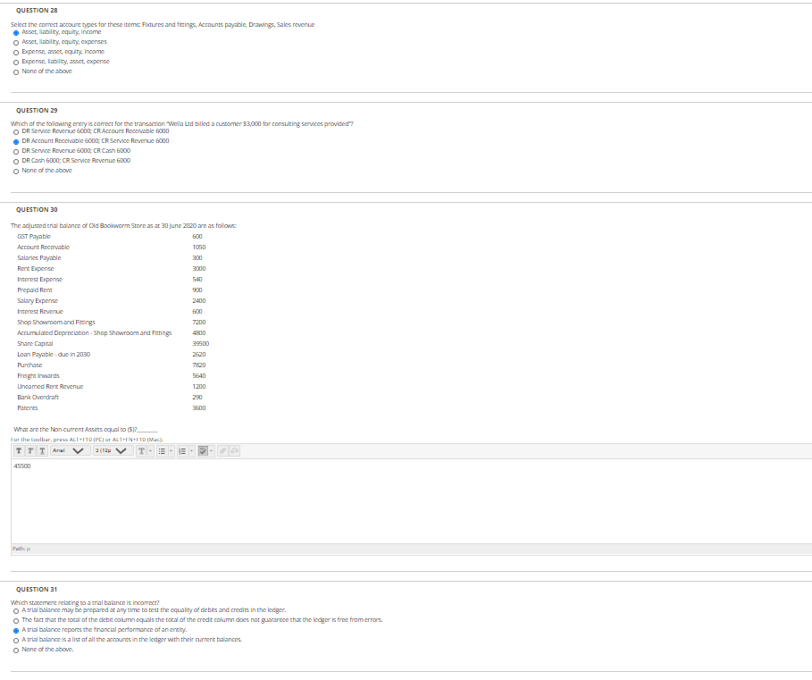  QUESTION 28 Select the correct account types for these items: Fodures