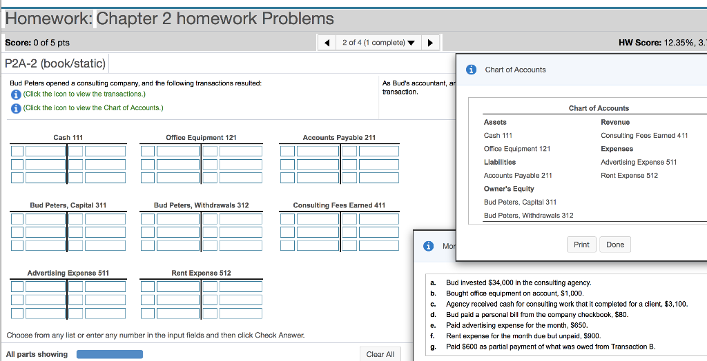 Fill out T tables using the transactions a - g. include balances