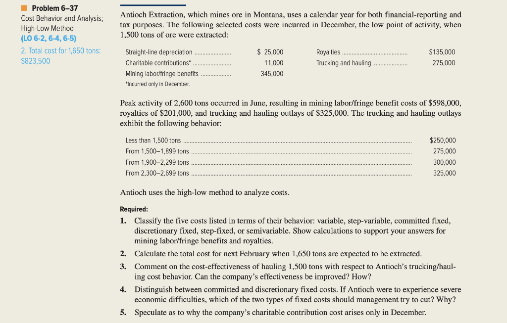Problem 6-37 Cost Behavior and Analysis, High-Low Method (LO 6-2, 6-4,