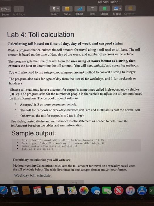  Tollcalculation 125% Zoom Insert Table ChartText Shape Media Comment Lab 4: