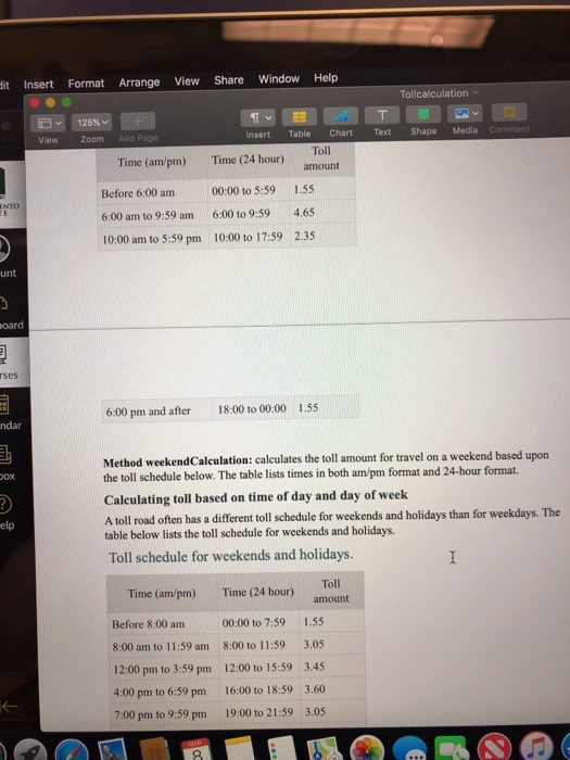Toll calculation Calculating toll based on time of day, day of week