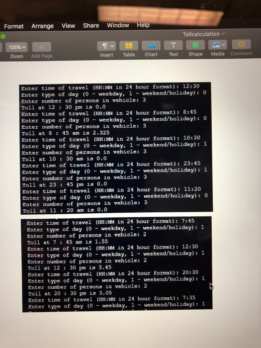 of persons in the vehicle. The program gets the time of travel