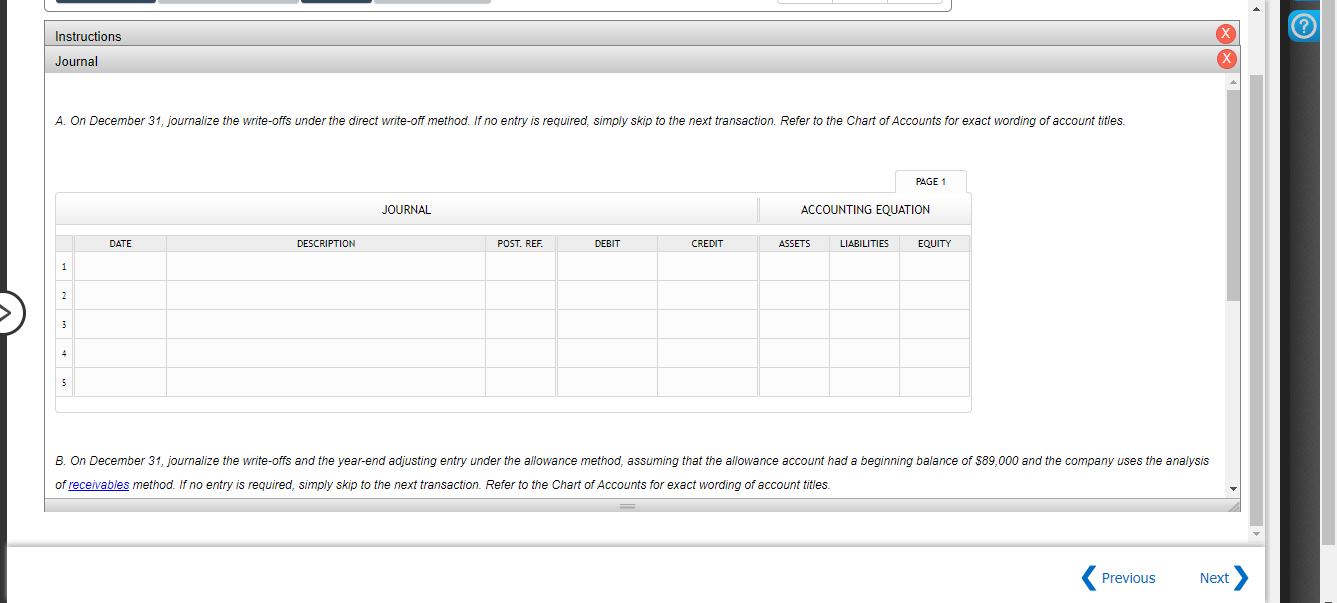 for its accounts receivable on December 31 : The company prepared the