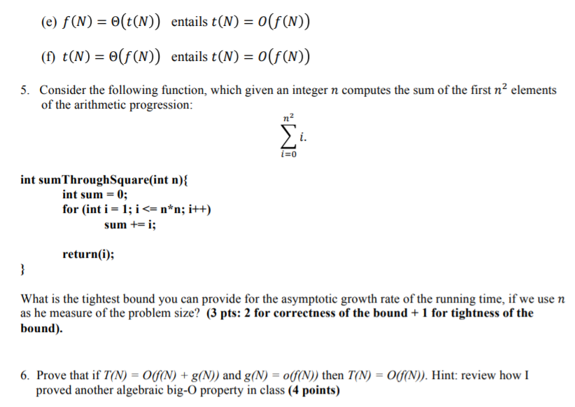 each incorrect answer, 0 for each omitted answer) (a) f(N) = N(t(N))