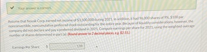  Your answer is correct Assume that Novak Corp. earned net income