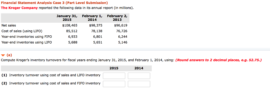  Financial Statement Analysis Case 3 (Part Level Submission) The Kroger Company