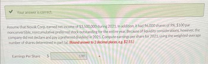 preferred dividend in 2021. Compute earnings per share for 2021, using the