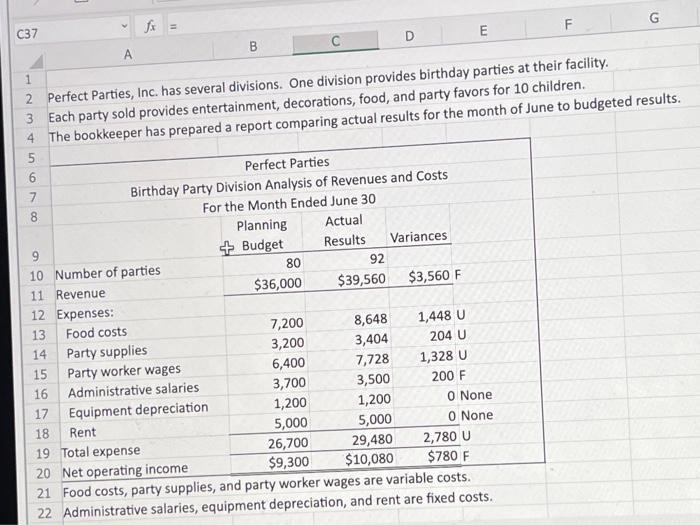 use excel functions please! G fx C37 D E B 1 2
