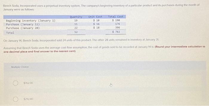  Beech Sodo. Incorporated uses a perpetual inventory system. The company's beginning