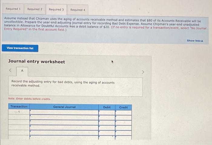 the adjusting Journal entry required for the year. Assume Chipman uses 4