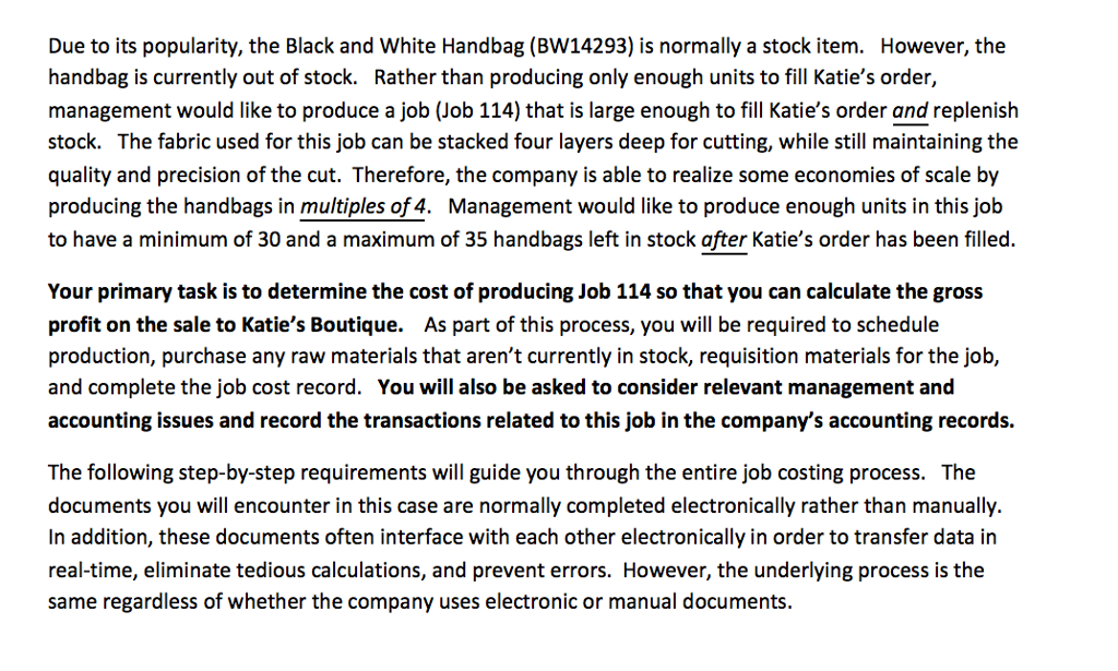 10/2/2012 Order Due Date: 10/15/2012 Description Black & White Handbag Quantity Model