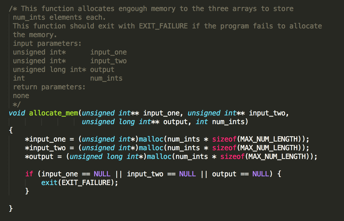 int* input_one, unsigned int* input_two, unsigned long int* output, int num_ints). The