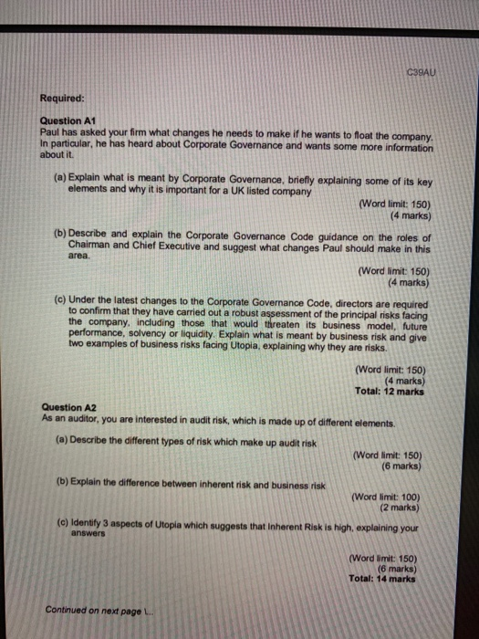 in this section. You are an audit senior at an accountancy firm