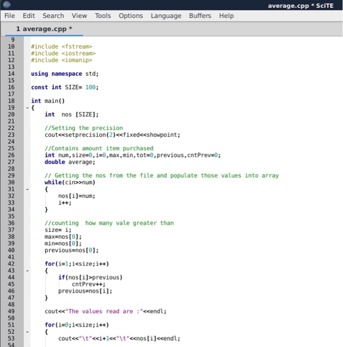  average.cpp SciTE File Edit Search View Tools Options Language Buffers Help