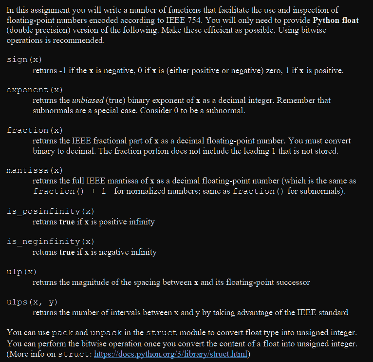 Implement the following in Python! Code will all be tested with the