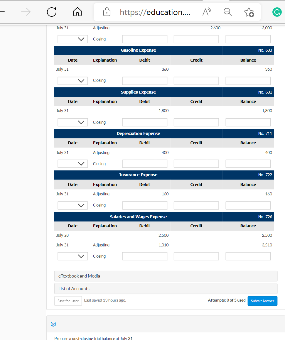 for cleaning services. 18 Paid $1,500 cash on amount owed on truck