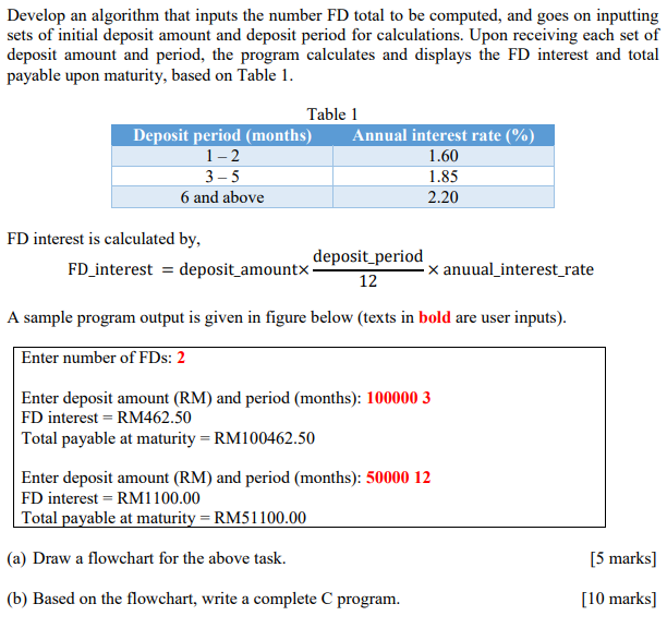 Develop an algorithm that inputs the number FD total to be