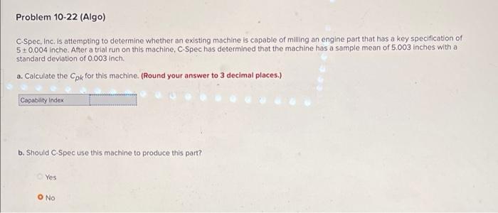  Problem 10-22(Algo) C.Spec, Inc. is attempting to determine whether an existing