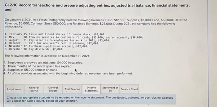  will leave a thumbs up! GL2-10 Record transactions and prepare adjusting