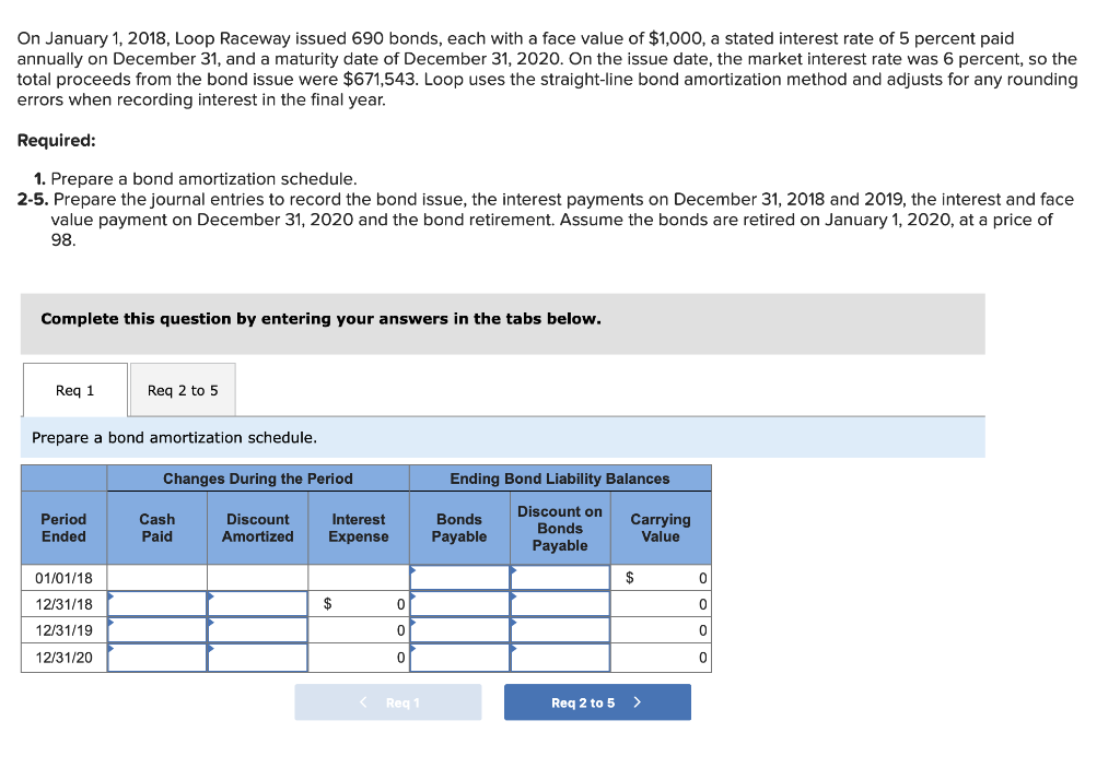 On January 1, 2018, Loop Raceway issued 690 bonds.... Req Req