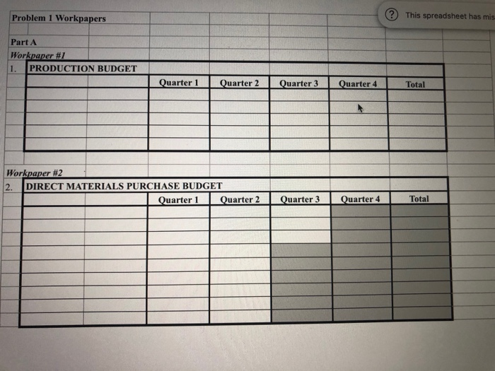  Problem 1 Workpapers This spreadsheet has mis Part A Workpaper #7