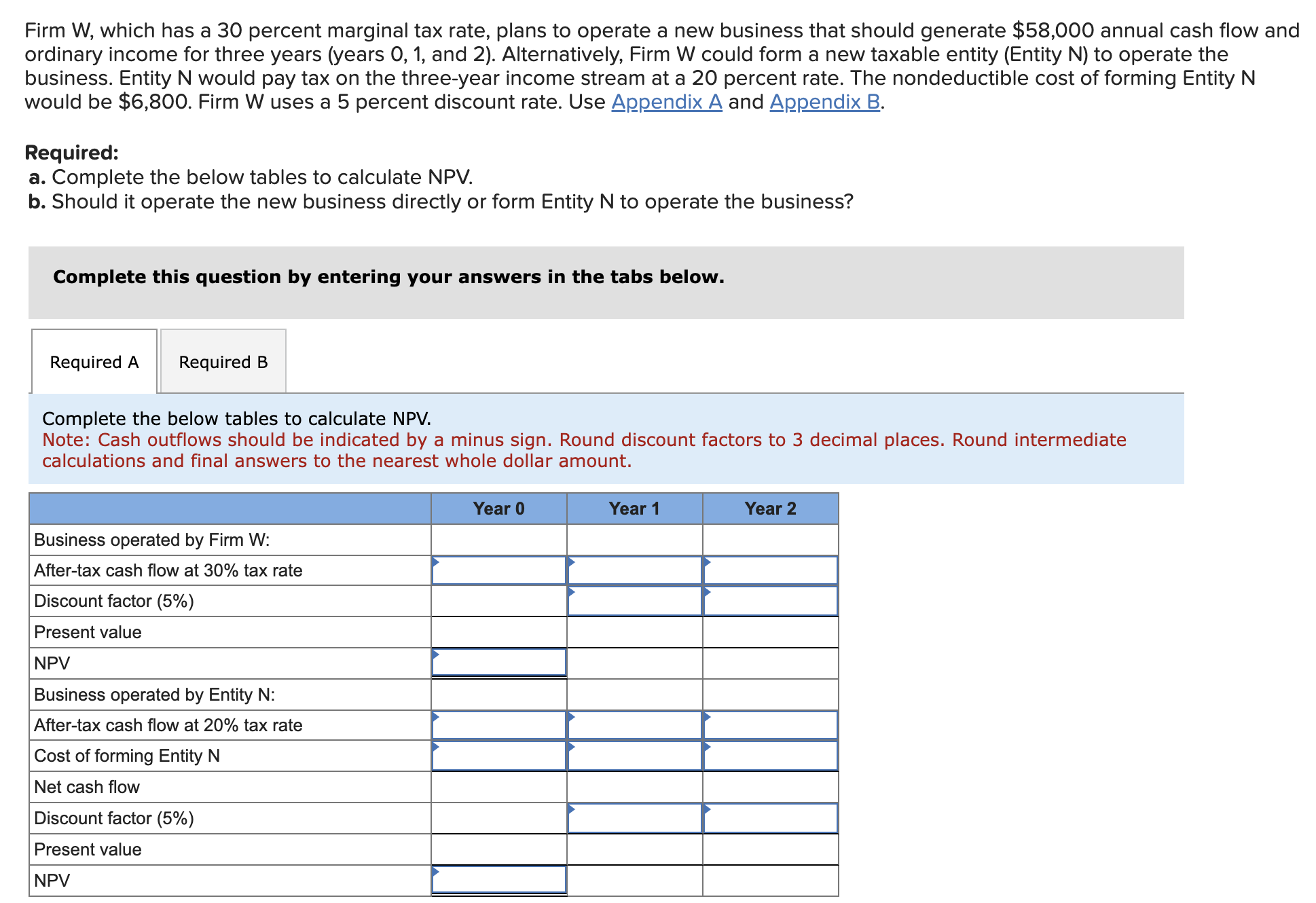  Firm W, which has a 30 percent marginal tax rate, plans