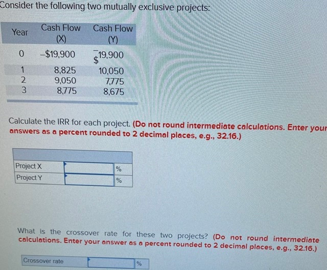  Consider the following two mutually exclusive projects: Year 0 Cash Flow