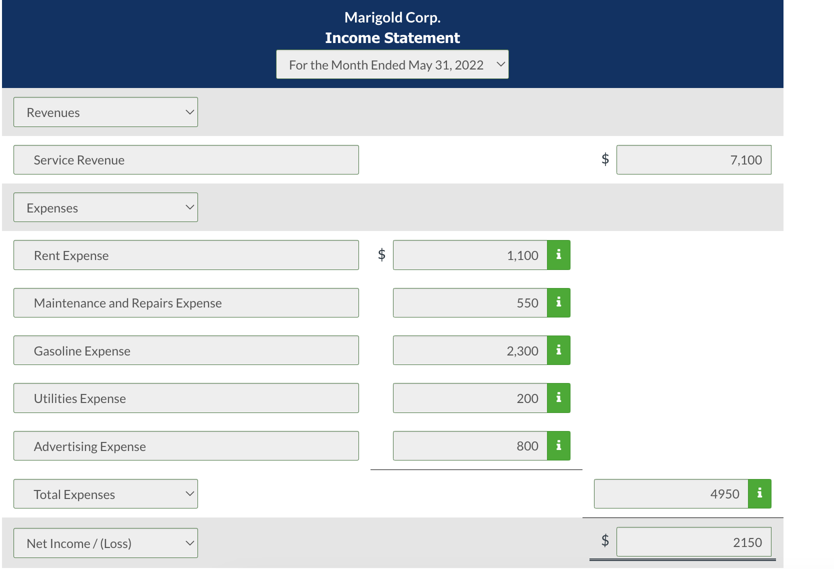 one: (red boxes is incorect) Given information to help fill out the