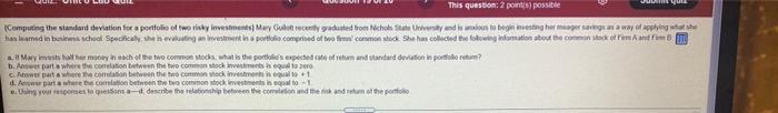 0.40 Firm A's common stock Firm B's common stock Correlation coefficient pected