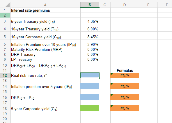 Excel Online Structured Activity: Interest rate premiums A 5-year Treasury bond has