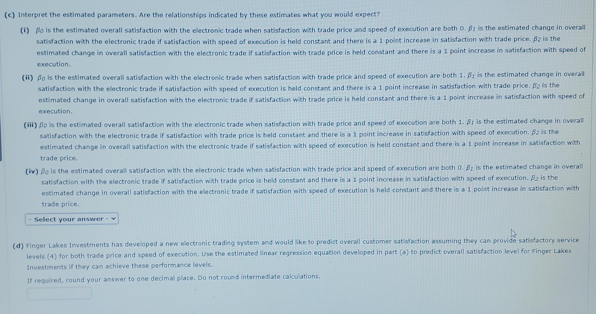 regression equation using trade price and speed of execution to predict overall