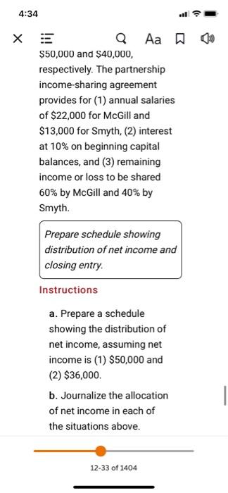 Q Aa D Excel E12.4 (LO 2) McGill and Smyth have capital