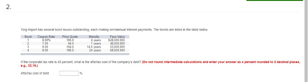  2 Ying Import has several bond issues outstanding, each making semiannual