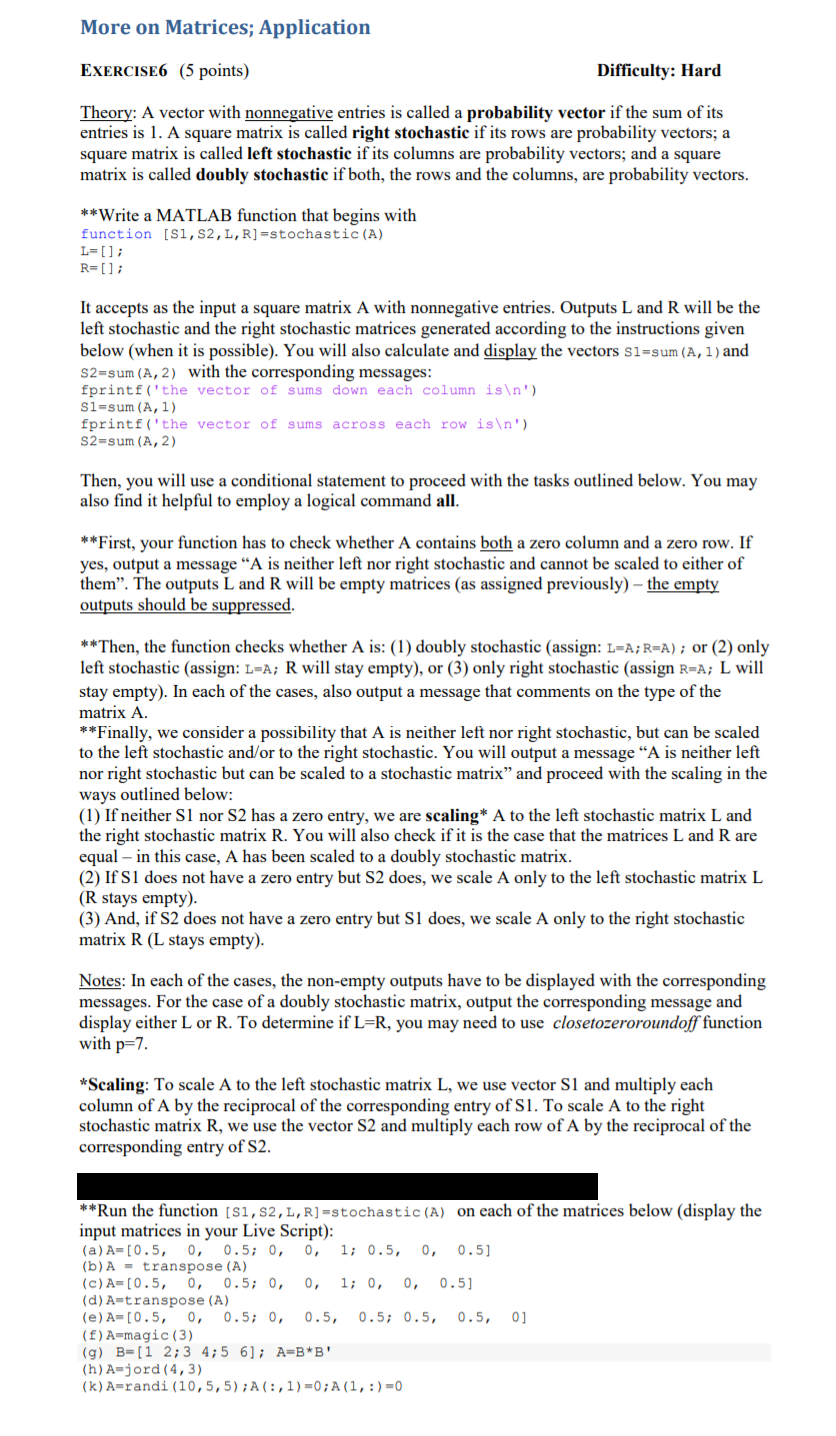 Create the following function in MATLAB: Theory: A vector with nonnegative entries