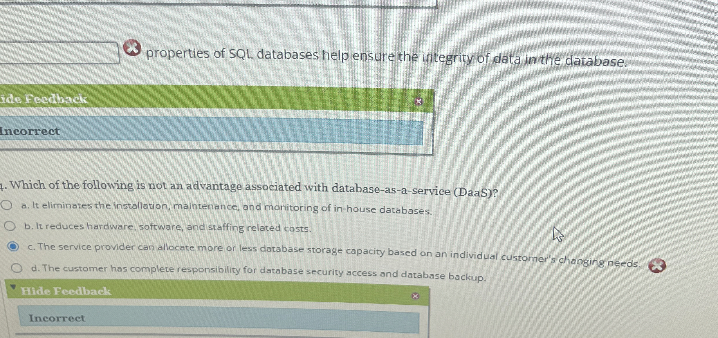  properties of SQL databases help ensure the integrity of data in