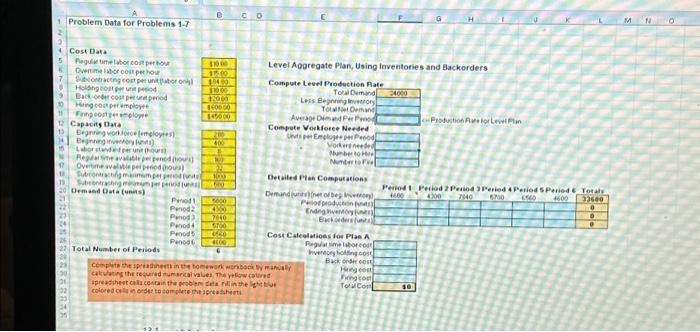  1 Problem Data for Problems 1-7 2 3 4 Cost Data
