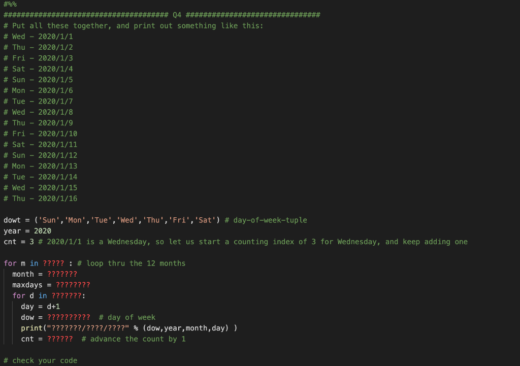 # ###################################### Q4 ############################### # Put all these together, and print